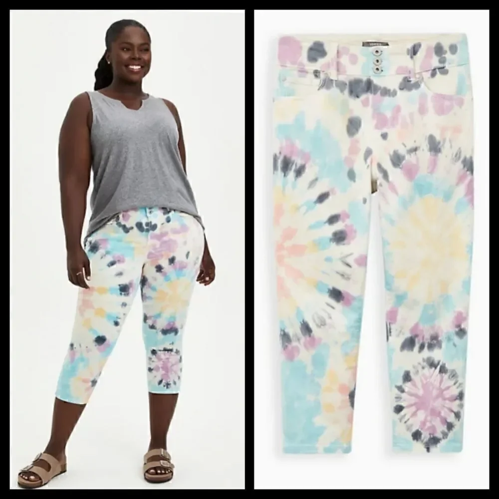 20W Torrid Crop Jegging Tie Dye Super Soft Jeans High Waist Stretch Fitted pocke